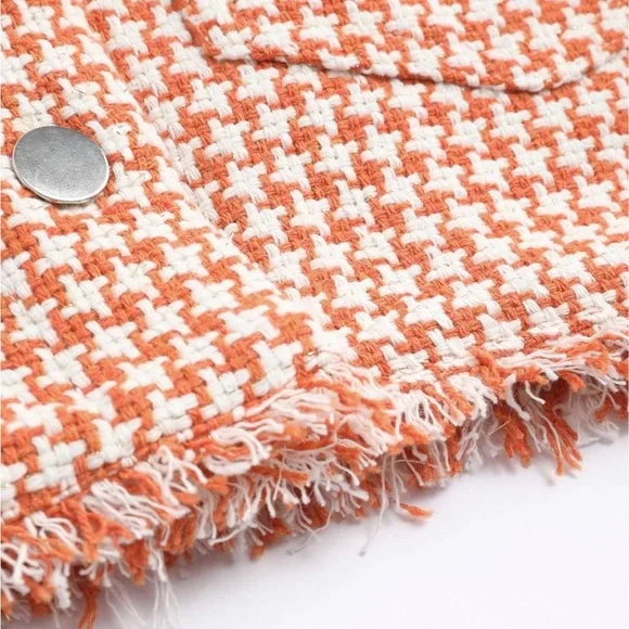 Cider Orange Tweed Houndstooth Raw Hem Crop Tank Top AND Jacket - Picture 6 of 7